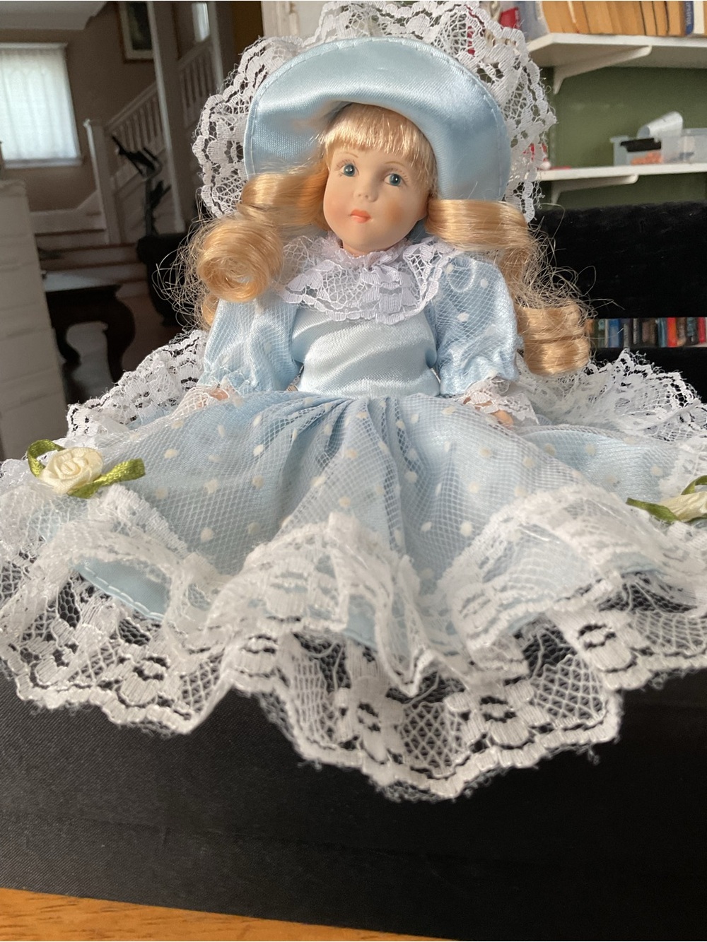 Porcelain Collector Doll in Light Blue Lace Dress